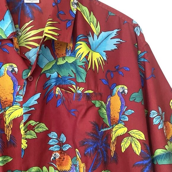 Barefoot Attitude Mens Size 3XL Button Up Shirt Parrot Tropical Red Burgundy - Picture 6 of 9